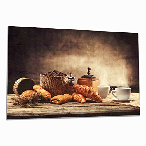 Wallario Herdabdeckplatte/Spritzschutz aus Glas, 1-teilig, 80x52cm, für Ceran- und Induktionsherde, Französisches Frühstück mit Café und Croissants