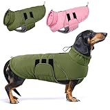 ASENKU Extra Warm Dog Coat - Winter Fleece Jacket with Reflective Adjustable Zippered Leash Hole for Medium Dogs (Green, L)