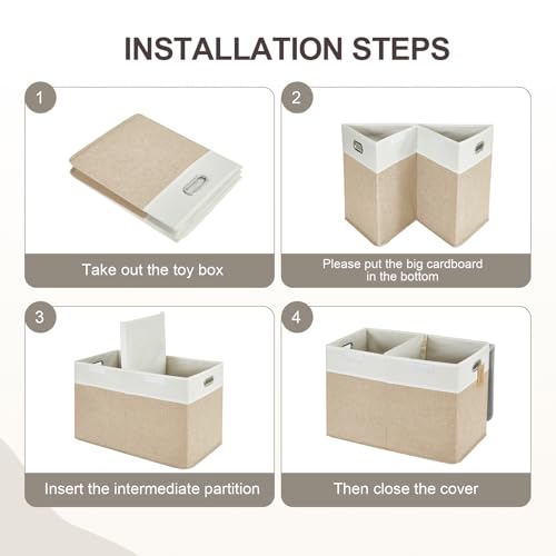 Image of Large Toy Storage Box with Lid, Collapsible Toys Storage Organizer Bins with Dividers and Handles, Storage Chest Bin for Kids, Boys, Girls, Nursery 25 inchx13 inch x16 inch (Beige & White)