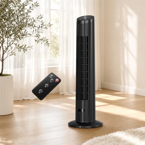 Image of Uthfy 31 inch Tower Fan for Bedroom, Voice Control, 15H Timer, 26ft /s Airflow | 120 Oscillating Standing Floor Fan, 3 Speeds, 3 Modes, Fans that Blow Cold Air, Remote, 20dB Quiet Fan for Home, Office