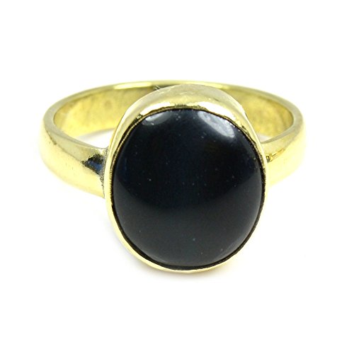 Bague Onyx Noir d'exception de 6 carats et métal Panchdhatu noble
