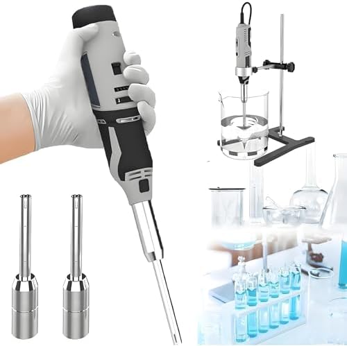 High-Speed Homogenizer Lab Mixer, 6 Adjustable Gears Emulsifier Disperser with Stand, High Shear Mixing Machine (10MM & 8MM Blades) for Efficient Emulsion & Dispersion