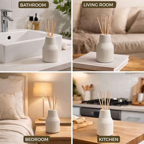 Image of Concrete Reed Diffuser Pot with 5 Reed Sticks, Empty Refillable Bottle