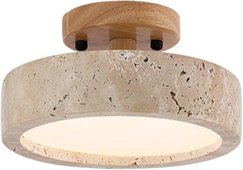 LYOUAE Iluminación de Techo de Interior Lámpara de Techo nórdica de Madera Maciza for Pasillo, lámpara Colgante Redonda de Estilo Moderno de Mediados de Siglo con travertino Amarillo Natural.