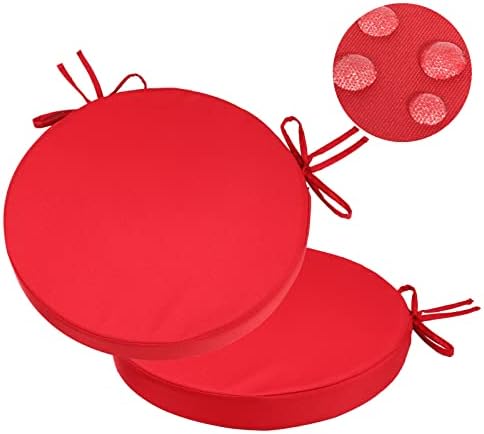 GUEGLSA Indoor Outdoor Round Chair Cushions 15 inch, Waterproof Bistro Seat Cushion with Ties ，Non Slip Circle Stool Chair Pads Set of 2, Red