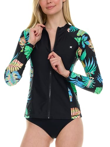 Image of Hurley Rash Guard for Women Full Zip, Zip Up Long Sleeve Swim Shirts for Women, Surfing Top UPF 50+ SPF Sun & UV Protection