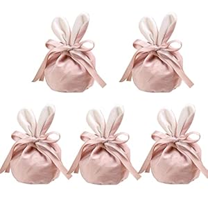 Moslate Paashaas zakken – 5 stuks konijn oor fluwelen geschenkzakje, paaskoekjes snoepzakken verpakking zakken, cartoon trekkoordzakken kleine zakjes, voor paaseieren, snoep, kleine voorwerpen