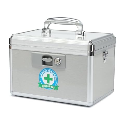 HEWEI Durable Empty Medicine Box Storage Box Lock Box for Storage Collection Organization Portable Lockable with Removable Sticker Tray Shoulder Strap (Medium) Cover