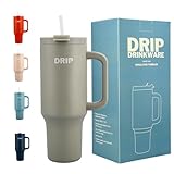 Drip Drinkware Vaso de 40 onzas con asa y pajilla, taza de viaje aislada de acero inoxidable resistente a fugas, tapa para café caliente y frío, taza reutilizable, apta para portavasos, regalos para