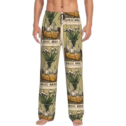 Mens Pajama Pants Bottoms With Pockets- Vintage Garlic Bread Illustration Soft Men Lounge Pants, Comfy Mens Pj Pants4