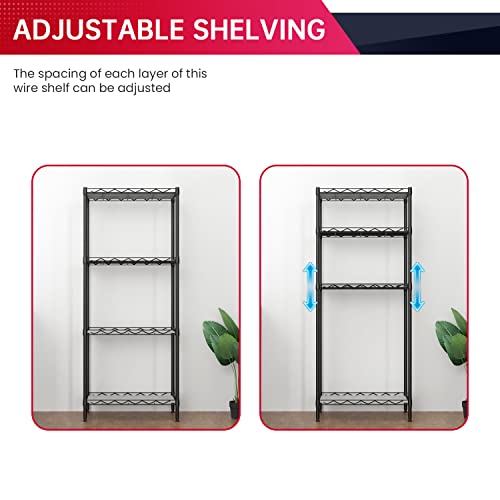 BestOffice 4-Shelf Adjustable Storage Shelving Unit Metal Rack Wire Shelf 600Lbs Capacity with 4 PP Sheets 18L x 12W x 44H for Laundry Bathroom Kitchen Garage,Black thumbnail 4