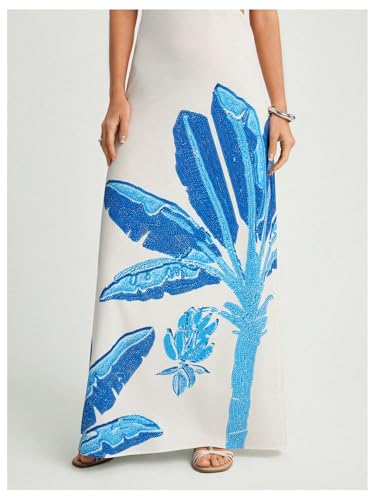 Image of SOLY HUX Women's Summer Maxi Dress Boho Print Tie Shoulder Spaghetti Strap Cut Out Tie Back Cami Dresses Sundress