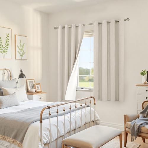 Image of YoungsTex Oatmeal Linen 100% Blackout Curtains 63 Inch Length for Bedroom, Rustic Thermal Insulated Drapes with Grommet Room Darkening for Living Room Windows, 2 Panels, 52 X 63 Inch