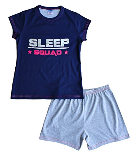 ThePyjamaFactory Teenage Girl's Pyjamas Sleep Squad Short Pjs 9 to 16 Years (15-16 Years) Grey