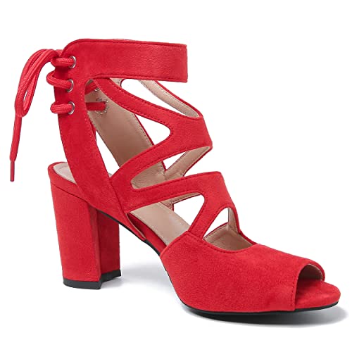 Image of fereshte Women's Lace-Up Gladiator Sandals, Block Heel Open Toe Strappy Shoes
