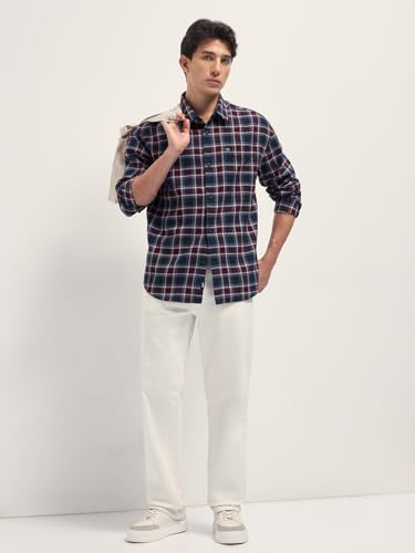 Image of Men's Grey Slim Fit Checked Flannel Casual Shirt