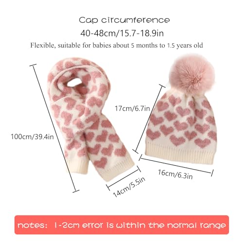 Toddler Kids Winter Hat Scarf Gloves Set, Cute Warm Knitted Beanie Hat with Pompom Scarf Mittens for Baby Girls 6 12 18 Months2