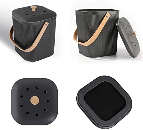 Compost Bin Kitchen, Yatmung Countertop Compost Bin, Compost Bucket Made of Bamboo Fiber, Small Compost Bin with Charcoal Filter, Black