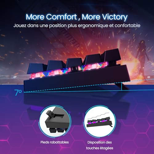 Clavier gamer mécanique 60% câblé anti-ghosting avec rétroéclairage LED - 6