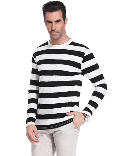 iClosam Mens Black and White Striped T Shirt Long Sleeve Crewneck Casual Basic Tee Cotton Pullover Tops S-3XL4