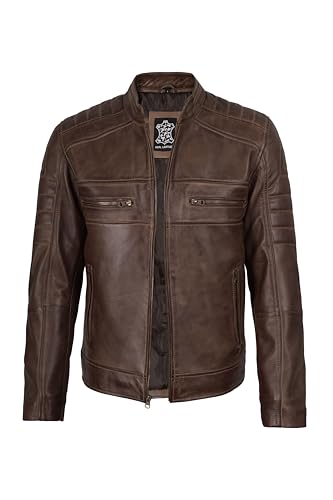 Image of fjackets Leather Jacket Men Real Lambskin - Cafe Racer Moto Style, Stand Collar Zip Up Jacket