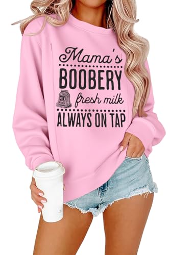 Image of Maternity Nursing Sweatshirts for Women Friendly Zip Breastfeeding Pullover Top Mama's Boobery Print Clothes