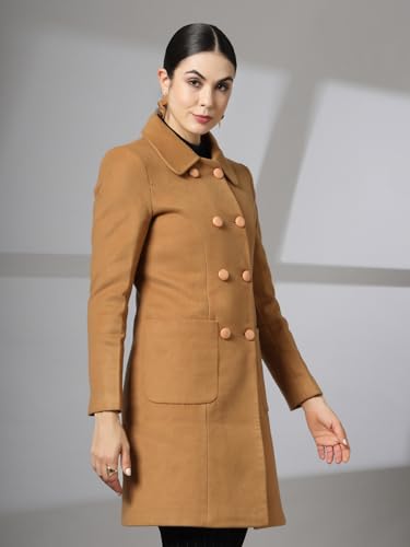 Image of CHKOKKO Women Classic Long Winter Coat Double Breasted | Knee Length Design with a Sophisticated Spread Collar and Convenient Front Pockets for All Occasions