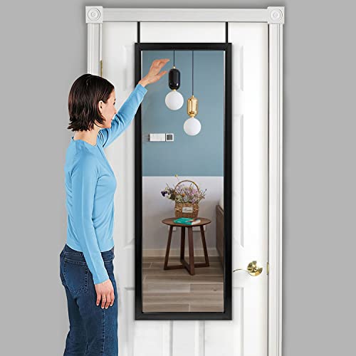Image of PexFix Door Mirror With Sleek Frame - Rectangle Wall Mounted or Floor Full Length Mirror - Over The Door Vertical Hanging, Black, 44''x16'' (USAM019)