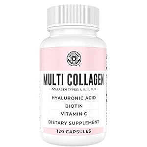 Collagen Capsules with Biotin, Hyaluronic Acid, Vitamin C.. Hydrolyzed Multi Collagen Peptide Caps. Types I, II, III, V, X. Collagen for Skin, Hair, Nails and Joint Health Supplement*. 120 Count