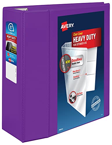 Avery Heavy-Duty View 3 Ring Binder 5 Inch One Touch EZD Rings 2.3/4.8 Inch Spine 1 Purple Binder (79816)
