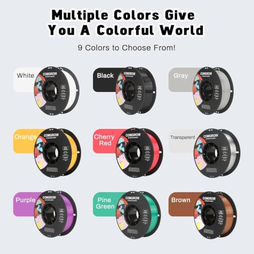 Image of Comgrow PETG 3D Printer Filament 1.75mm, High Precision and Tough 3D Printer Filament 6 Rolls*1kg, Dimensional Accuracy + /- 0.02 mm, Fit Most 3D Printers 3pcs White+ 3pcs Black