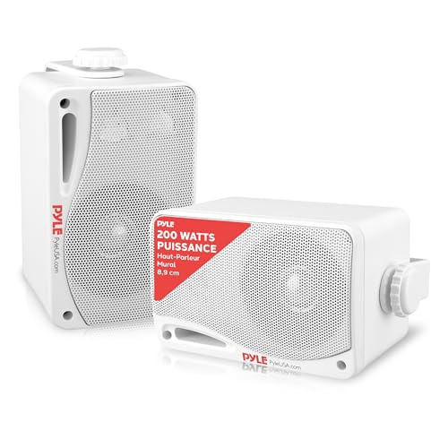 Pyle Enceinte d’Extérieur Bluetooth 200W, Paire d’Enceintes Actifs et Passifs 3 Voies, Montage au Mur ou au Plafond, Haut Parleur Mural Étanche,...