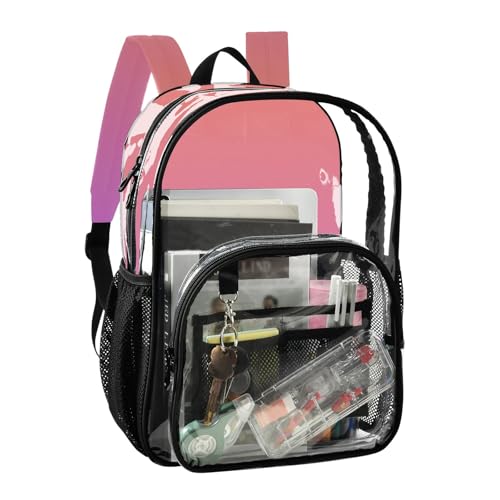 Clear Backpack for Women Coral Pink Orchid Gradient Girls Backpack for Kids See through Approved Bag2