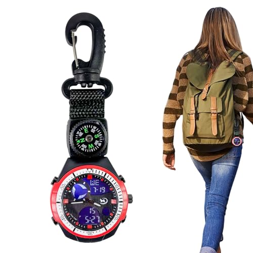 Reloj de bolsillo con brújula y mosquetón resistente al agua para montaña