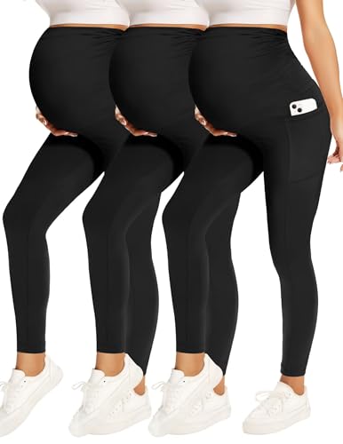 Fotociti Maternity Leggings with Pockets (2/3/4 Pack)