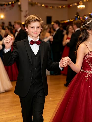 Image of Boys' Formal Suit 5 Piece Slim Fit Suits for Boy Kids Tuxedo Toddler Wedding Ring Bearer Outfit Teen Communion Dress