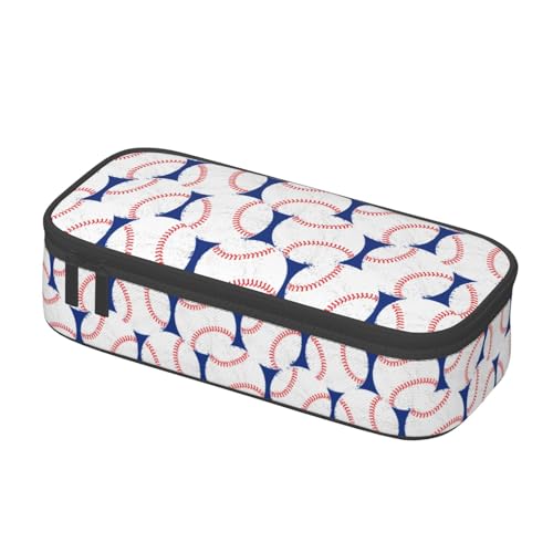 Image of Baseball Blue White Ball Pencil Case Big Capacity Storage Pencil Pouch Stationery Bags With Zipper Portable Pen Holder Box Organizer For Boys Girls Teens Student College School Office Supplies