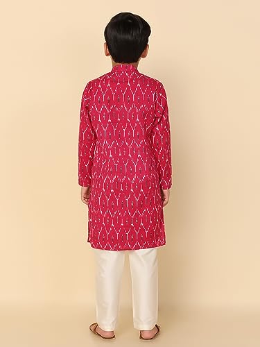 Image of KISAH Kid's Full Sleeves Cotton Blend Knee Length Printed Hot Pink Kurta Pyjama Set (3-4Y)