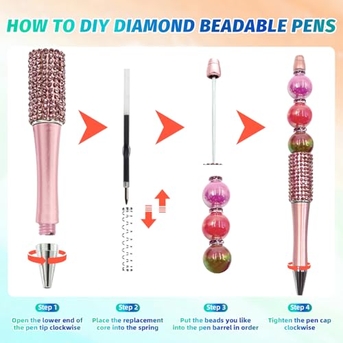 Image of 150 Pcs DIY Diamond Beadable Pen Kit - 50 Plastic Rhinestone Beaded Pens Bulk with Refills & Bags - Fancy Cute Glitter Pens for Crafting, Students & Teachers - School Supplies (Pink)