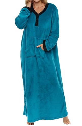 Alexander Del Rossa Fleece Nightgowns for Women Long Sleeve, Womens Nightgowns Long Sleeve - Solid and Flannel Plaid