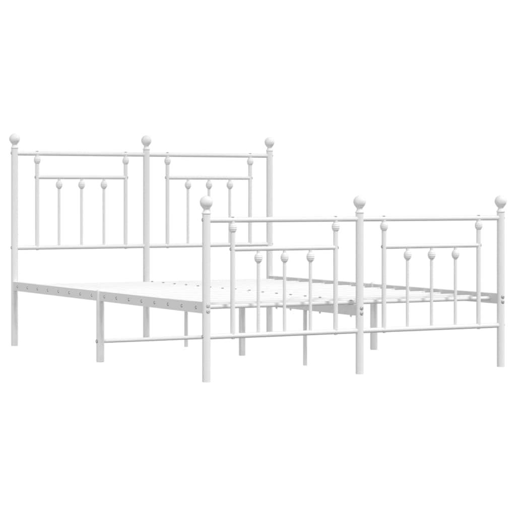 Cadre de lit en métal blanc de 140 x 190 cm avec tête de lit robuste et pied de lit pour plus de stabilité et d'espace de rangement