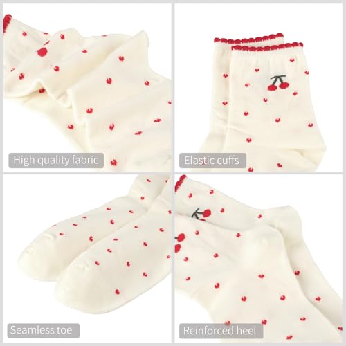 Women's Cute Crew Socks, Casual Athletic Cotton Bowknot Cherry Calf Novelty Socks for Women4