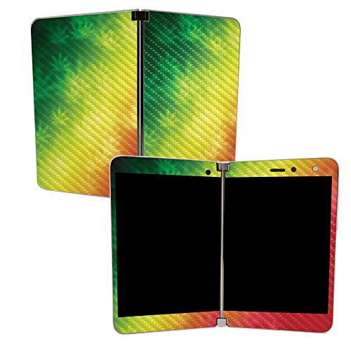 Image of MightySkins Carbon Fiber Skin for Microsoft Surface Duo - Rasta Rainbow | Protective, Durable Textured Carbon Fiber Finish | Easy to Apply | Made in The USA