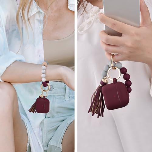 Image of Filoto Compatible with AirPods 4 Case - Soft Silicone Cover with Bracelet Lanyard and Keychain, Shockproof and Scratch-Resistant, Cute Design for Compatible withAirPods 4th Generation(Burgundy)