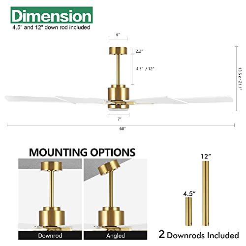 WINGBO 60" DC Ceiling Fan with Lights and Remote Control, Gold and White Ceiling Fan, 8 Plywood Blades, 6-Speed Reversible DC Motor, Modern Ceiling Fans Indoor for Kitchen Bedroom Living Room by WINGBO - Used condition - Image 2