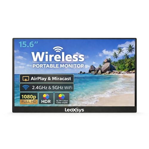 Image of 15.6 Inch Wireless Portable Monitor,Full HD 1080P IPS Display,Screen Mirroring via WiFi (Miracast /AirPlay), HDMI /Type-C Support,Compatible with Laptop,Android,iPhone,Mac,PS5 | 1 Year Warranty