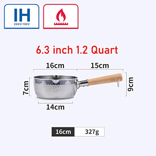 Yukihira Saucepan, Traditional Japanese Yukihira Pot Stainless Steel Saucepan Milk Sauce Pan Wooden Handle (6.3 Inch 1.2 Quart) #TOP1
