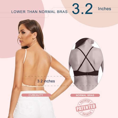 Image of Low Back Bras-Seamless Deep-V Plunge Invisible Backless Bra-Underwire Lightly Lined Halter Multiway Low Cut Bra