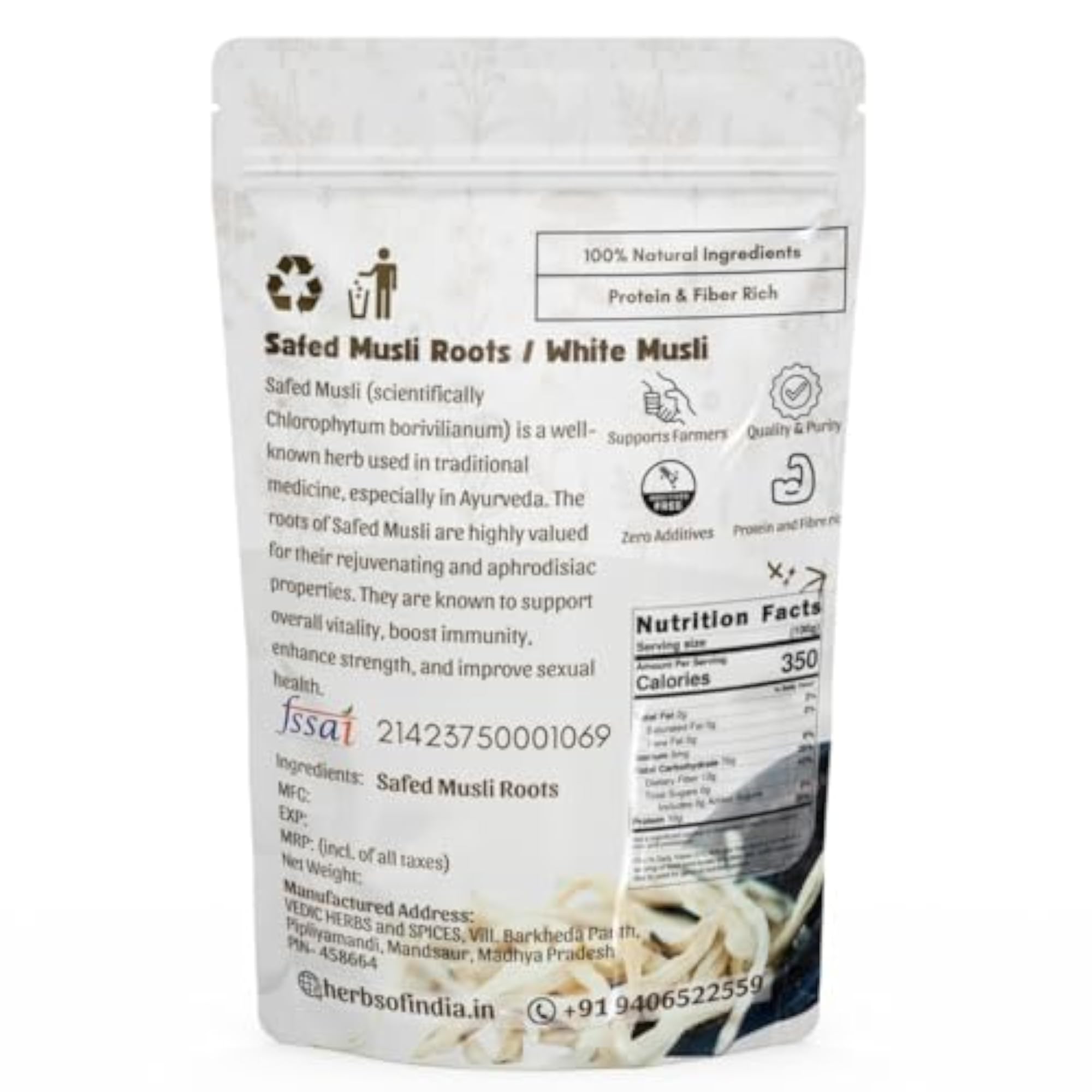 Aromatica Safed Musli 100% Pure & Natural Root Powder