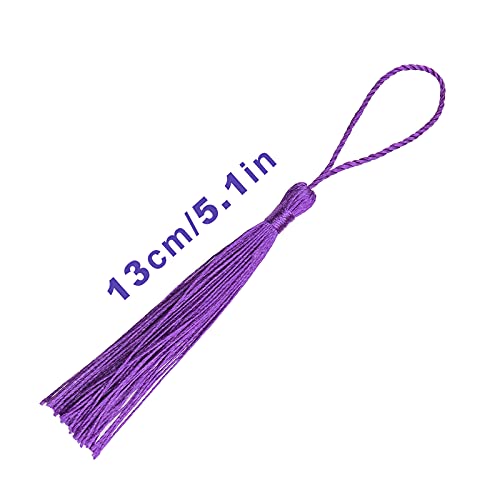 Image of VAPKER 100 Pieces Dark Purple Silky Handmade Soft Tassels 13cm /5-Inch With 2-Inch Cord Loop for Jewelry Making, DIY Projects, Bookmarks